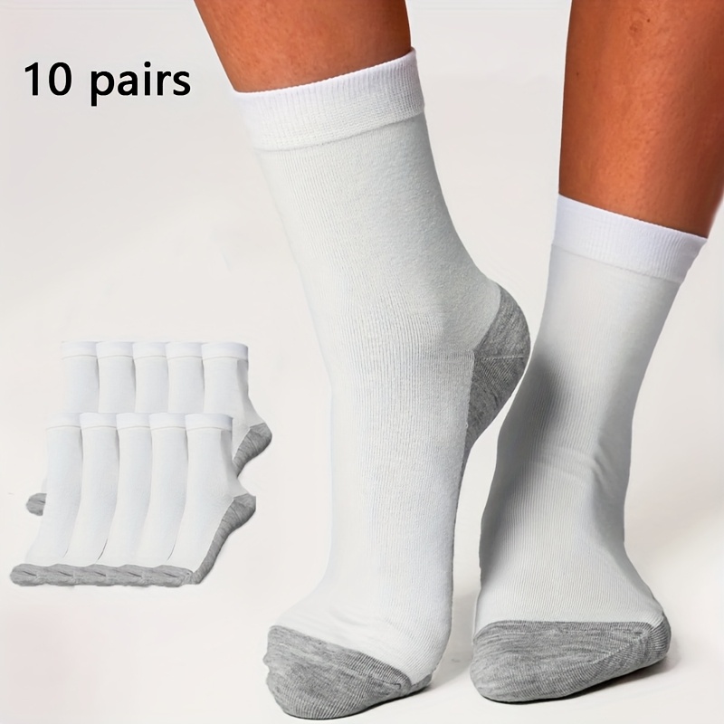 E-shop 10 Paar Damen Color- Weiße Mid-Calf Socken, Atmungsaktiv, Warm, Lang, Lässig, Sport, Socken, Weich, Bequem und Niedlich, Stilvoll und Trendig,