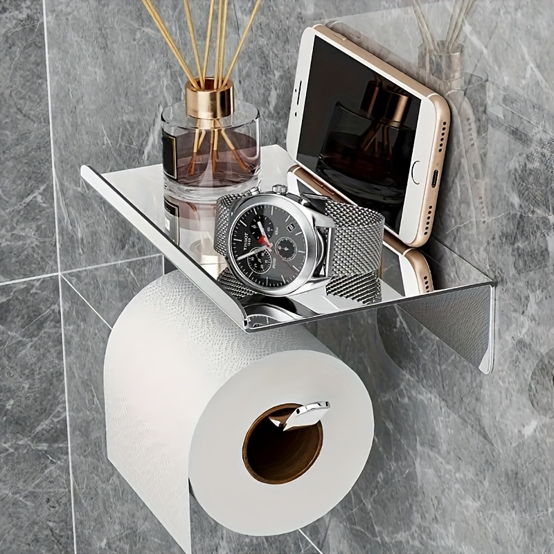 

1pc Toilet Paper Holder, Bathroom Phone Storage Rack, Wall Mounted Holder, Bathroom Holder, Bathroom Accessories, Bathroom Storage And Organization