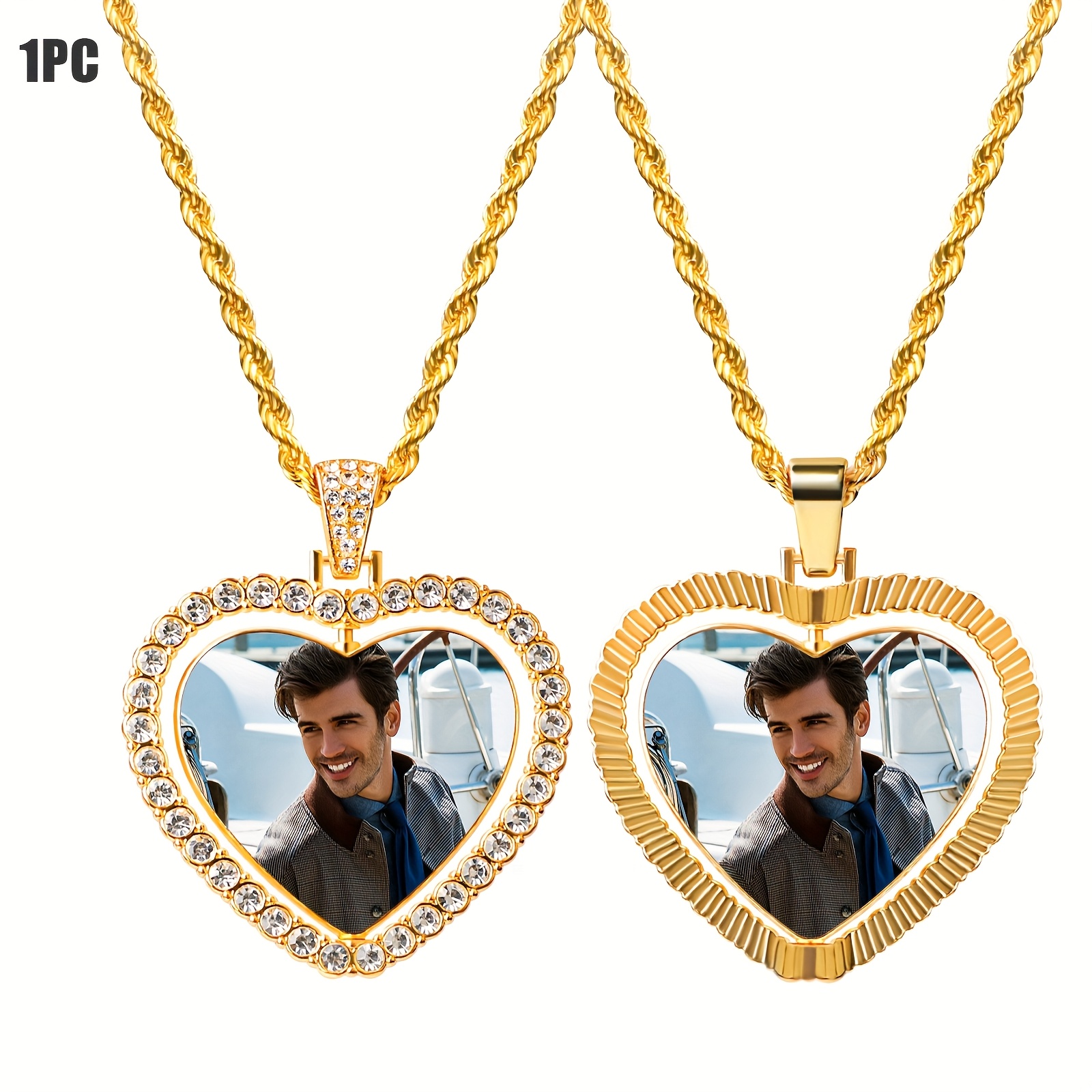 TEMU Double Side Custom Photo Necklace Personalized Customized Picture Memorial Keepsake Gift -dad, Mom, Wife, Daughter, Or Friend - Birthdays,