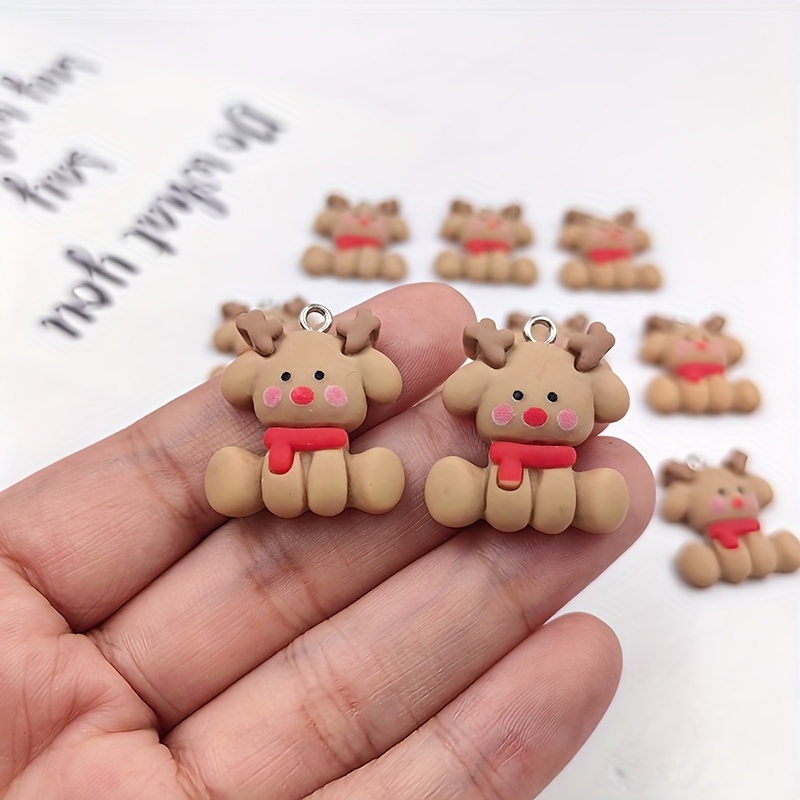 

10 Pcs European Christmas Deer Charms - Resin Pendants For Jewelry Making, Diy Earrings, Keychains, And Crafts