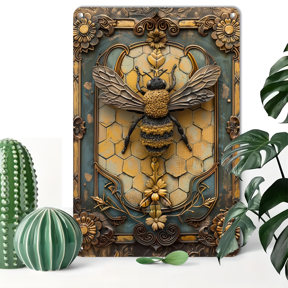 

2D 1pc, Plaque en métal vintage en aluminium avec motif d'abeille, 8x12 pouces, décoration murale rétro pour , , , décoration vintage en métal réutilisable.