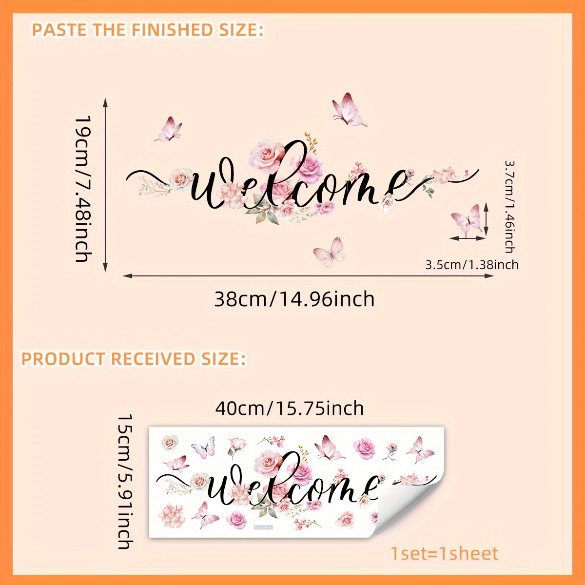 1pc, Pink Floral "welcome" Wall Decal, 15x40cm, Self-adhesive Vinyl Sticker For Bedroom Door Decor, Reusable, Pvc Material, Bathroom Accessory