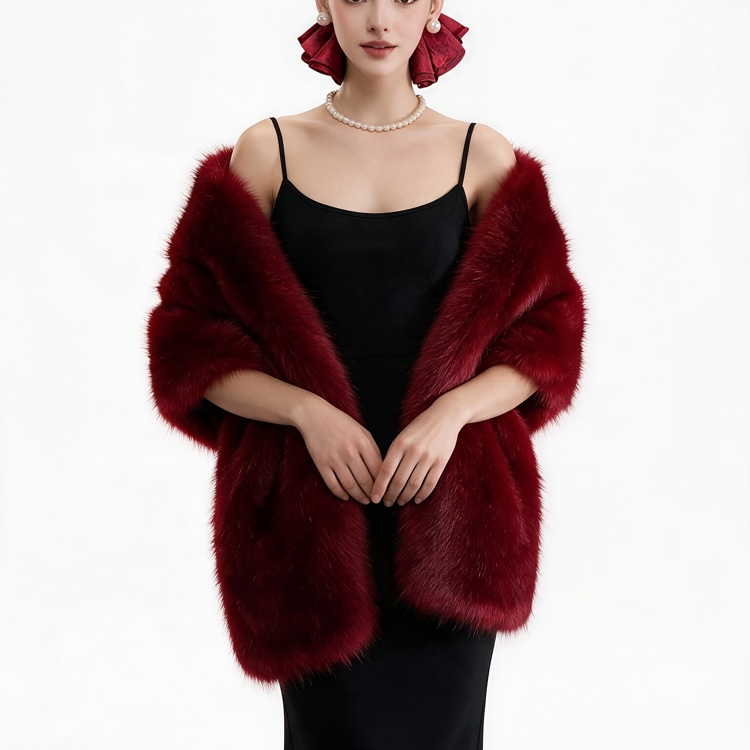 TEMU 1pc Women's Shawl Plush Fox Wedding Holiday Dress Outerwear Easy Temperament Vest Women's Gift