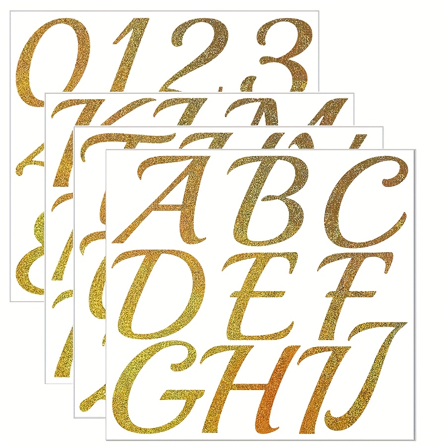 Image of 4 Sheets Of 3-inch Large-size Letter Stickers With Handwritten Glitter, Suitable For Office, School, And Home Use, Ideal For Wedding Party Posters And Craft Decorations