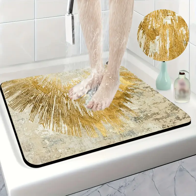 1pc of diatomite bathroom anti slip mat golden art pattern print design quick drying non slip and water absorbing floor mat soft and comfortable suitable for bathrooms shower rooms laundry rooms bedroom floor mats kitchen floor mats rv bathrooms Product details 1