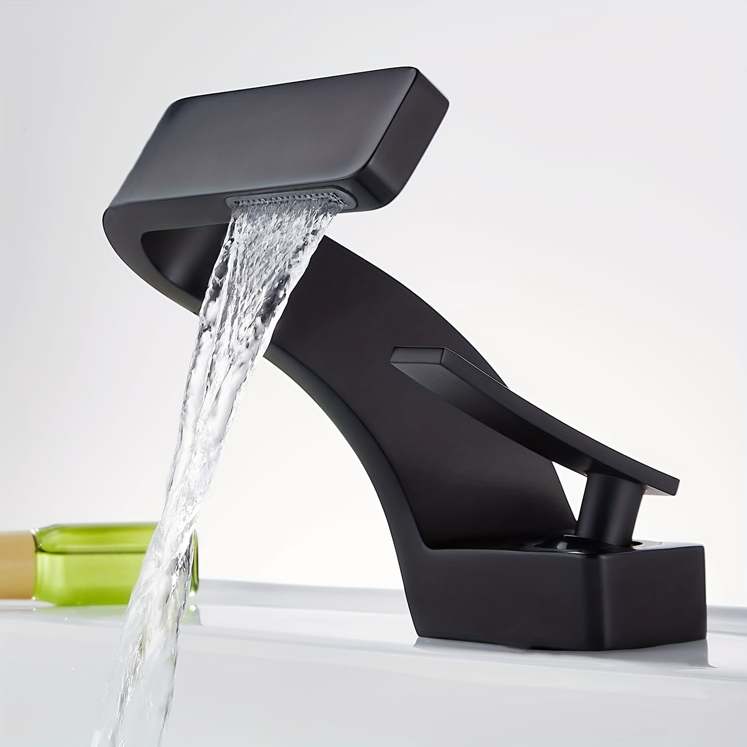 Modern Single Hole Waterfall Bathroom Sink Faucet With Valve & Plastic Valve - Single-hole Tap Suitable For Home, Hotel,, Sink - Painted, Installation, G1/2 Connection (no )