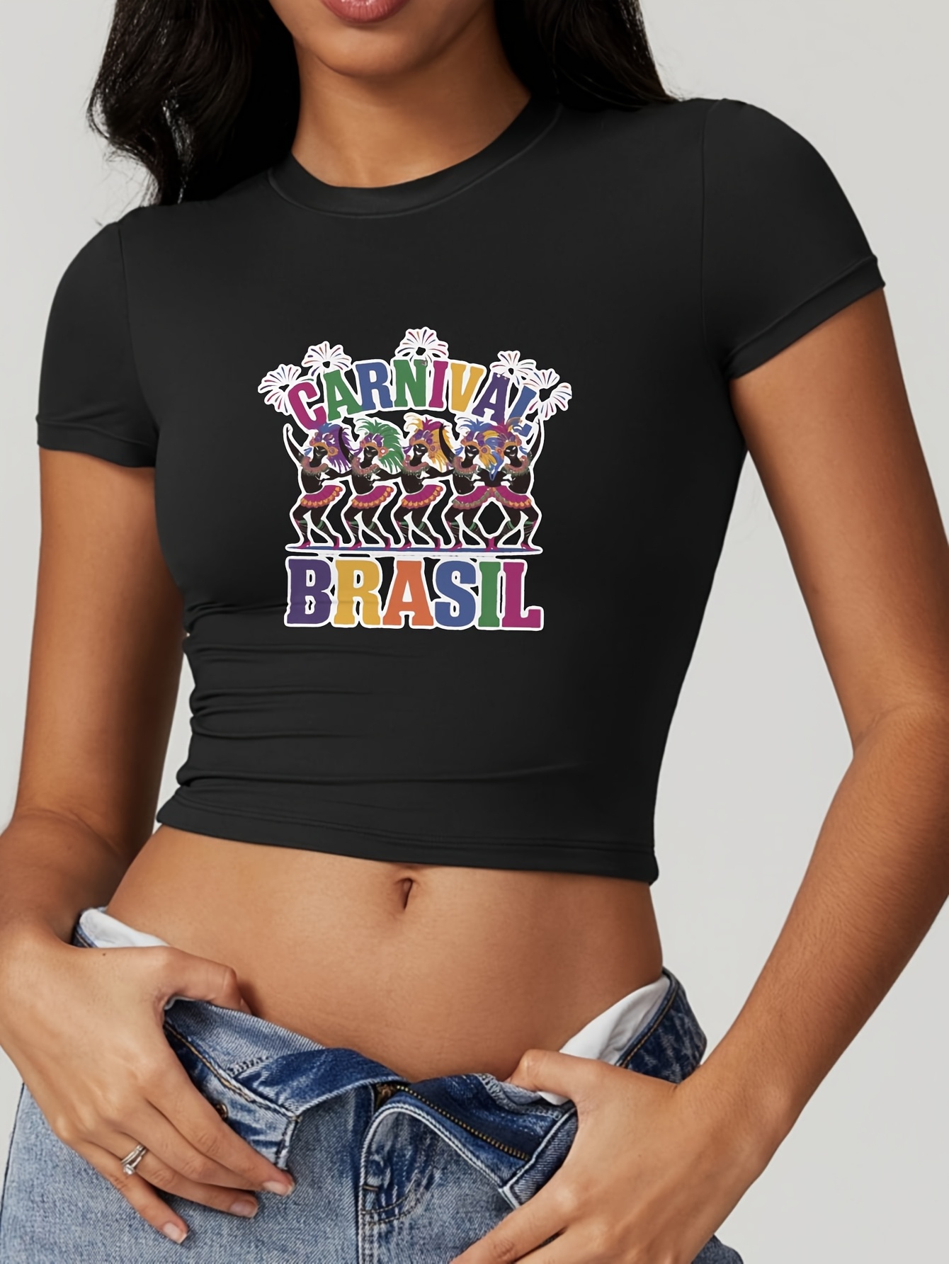 black graphic crop top