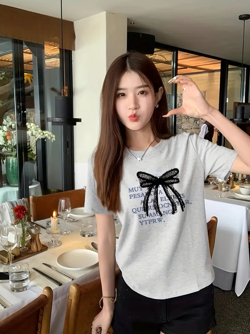 womens fit retro short sleeve t shirt black paradise question your letter print top korean japanese inspired summer casual tee machine washable ladies t shirts clothing classic round neck material everyday outfit lightweight fabric stylish blouse Product details 0