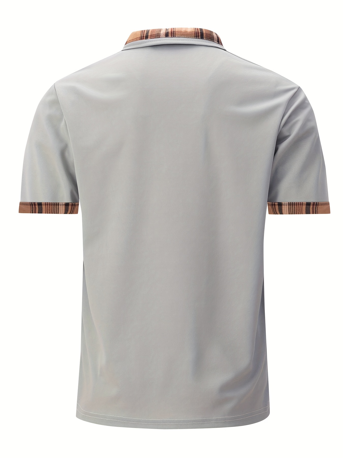 1pc Chemise Polo En Polyester Décontractée D'été Pour Hommes Avec Détail de Poche À Carreaux, Manches Courtes, Tissu Tricoté, Légèrement Extensible, Coupe Régulière, Col À Revers, Boutonnière - Sans Ceinture