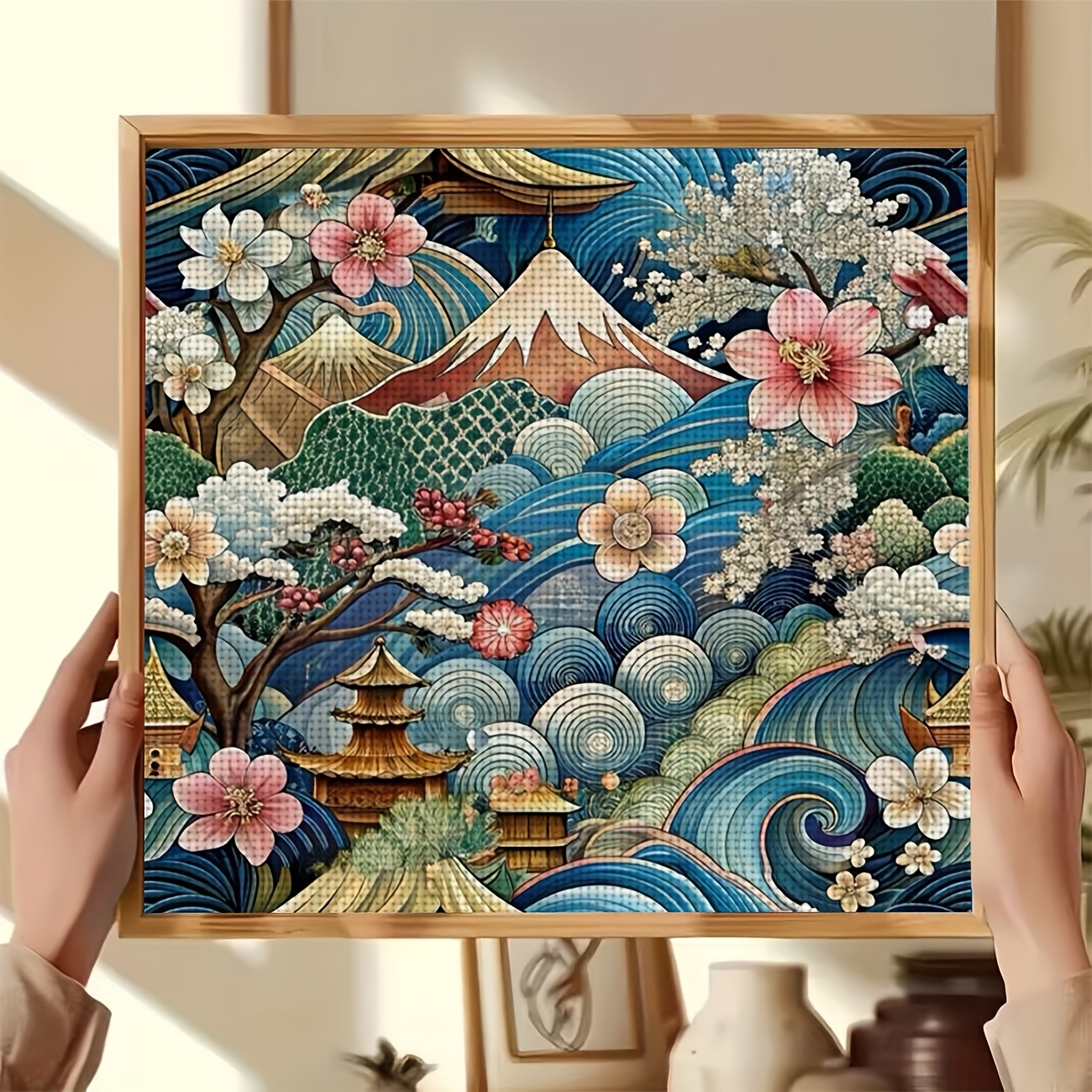 TEMU Un kit de point de croix avec une illustration de style japonais, parfait pour les débutants qui peuvent profiter de la création pendant . Il