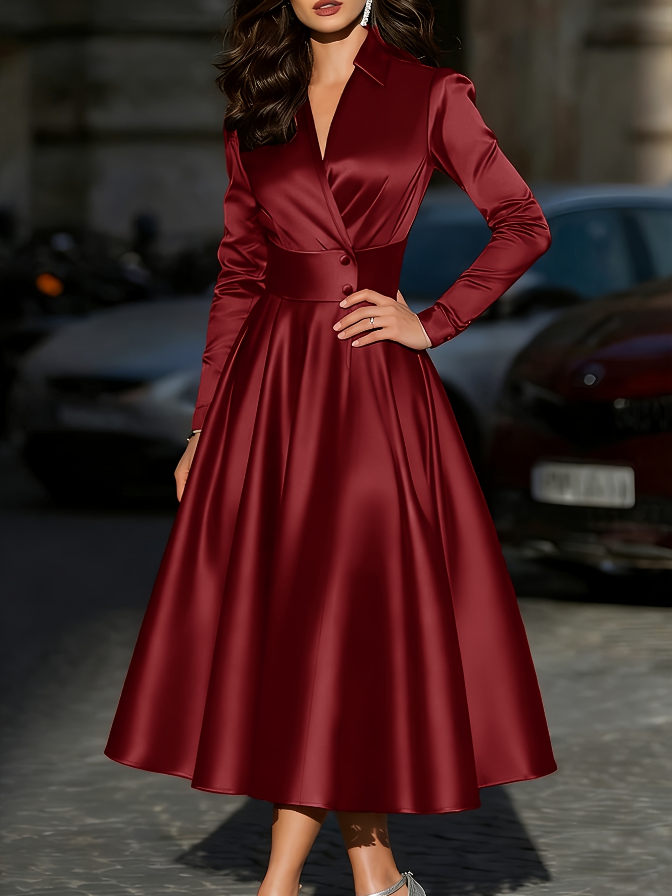 ladies full dress Ladies Plus Size Ball Gown Evening Dress With Sweetheart Neck, Embroidered  Mesh, Printed Long Sleeves, Backless, Autumn Women Dress