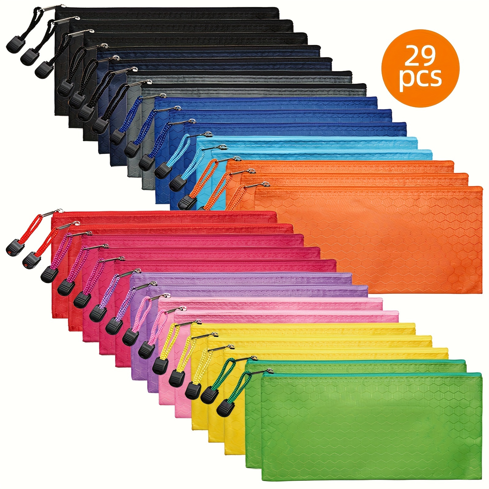 

29pcs Waterproof Canvas File Organizer Set With Zipper - , -resistant Oxford Fabric Pouches For Office, Travel & Cosmetics - Assorted Colors