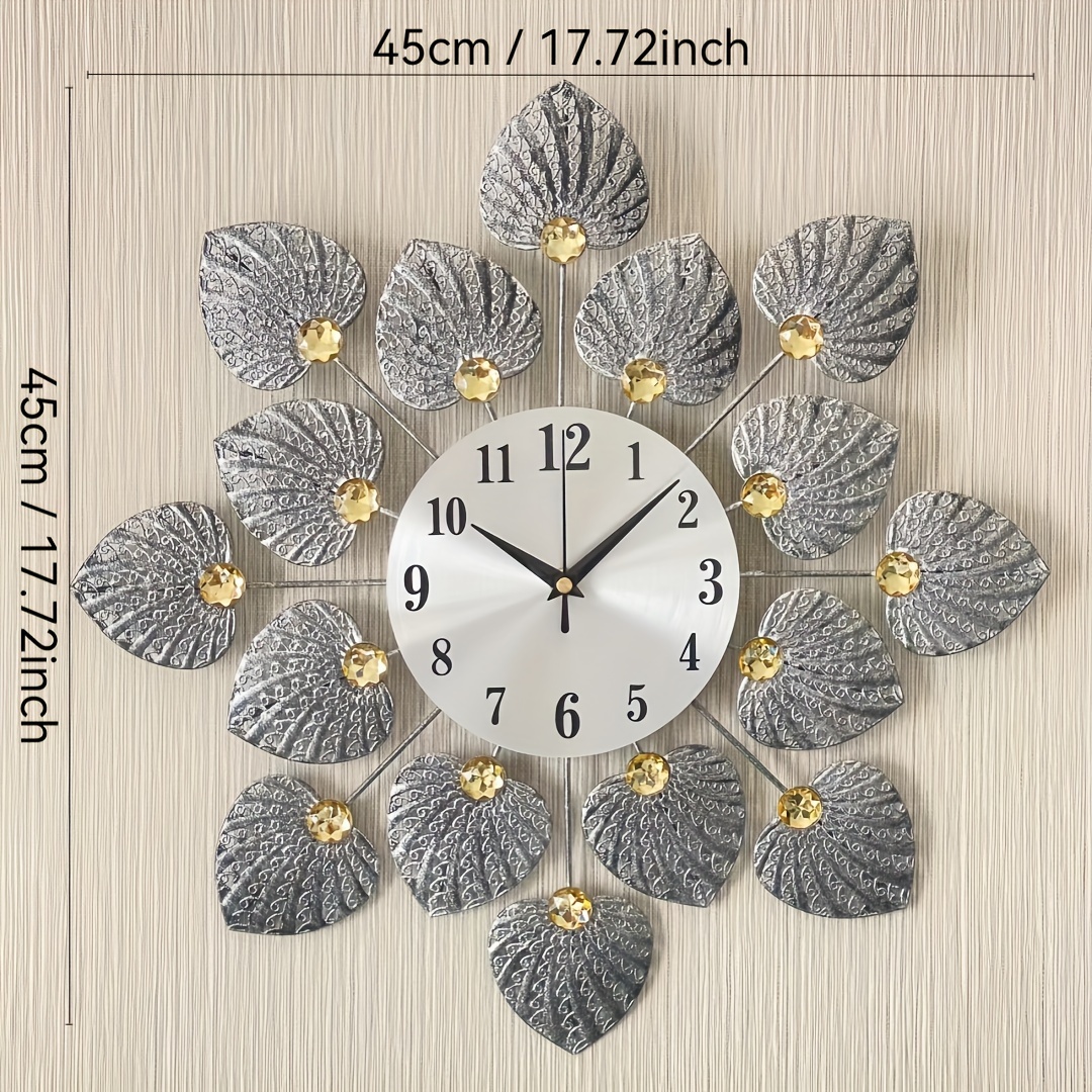 1pc Elegant Leaf Design Wall Clock, Aa Battery Powered Wrought Iron Clock, Silent No Ticking, Suitable For Living Room, Bedroom, Kitchen, Office Decoration