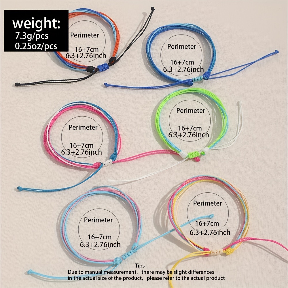 6 Pack Bohemian Waterproof Adjustable Pull String Bracelets