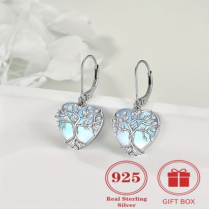 

Sterling Silver 925 Tree Design Drop Earrings, Teardrop Pendant, Vintage Elegant Jewelry For Women Gift Box Included