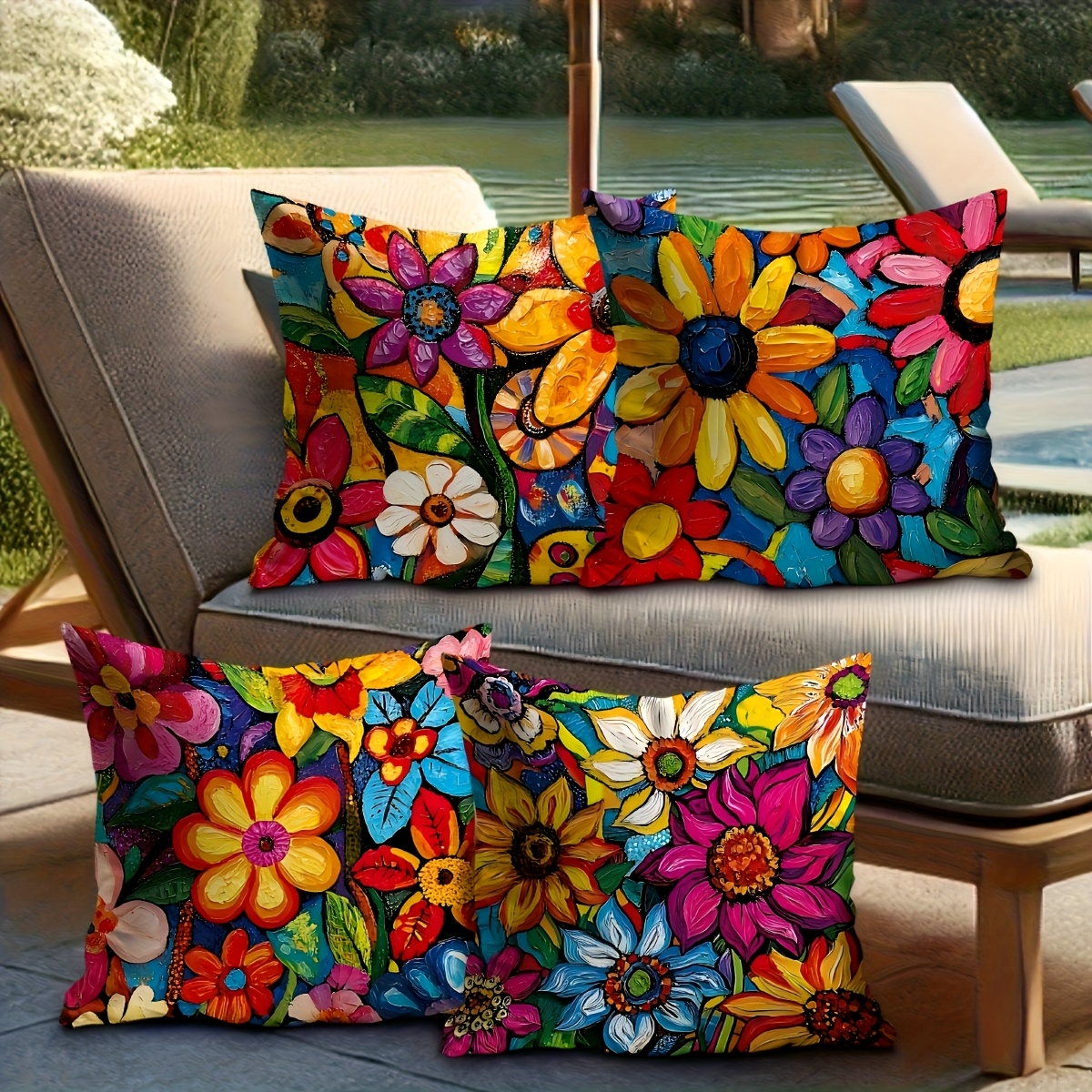 TEMU 4pcs Vibrant Floral Throw Pillow Covers, Bohemian, Modern , Colorful Floral Pattern Cushion Cases, Square Sofa Pillowcases, Single-sided
