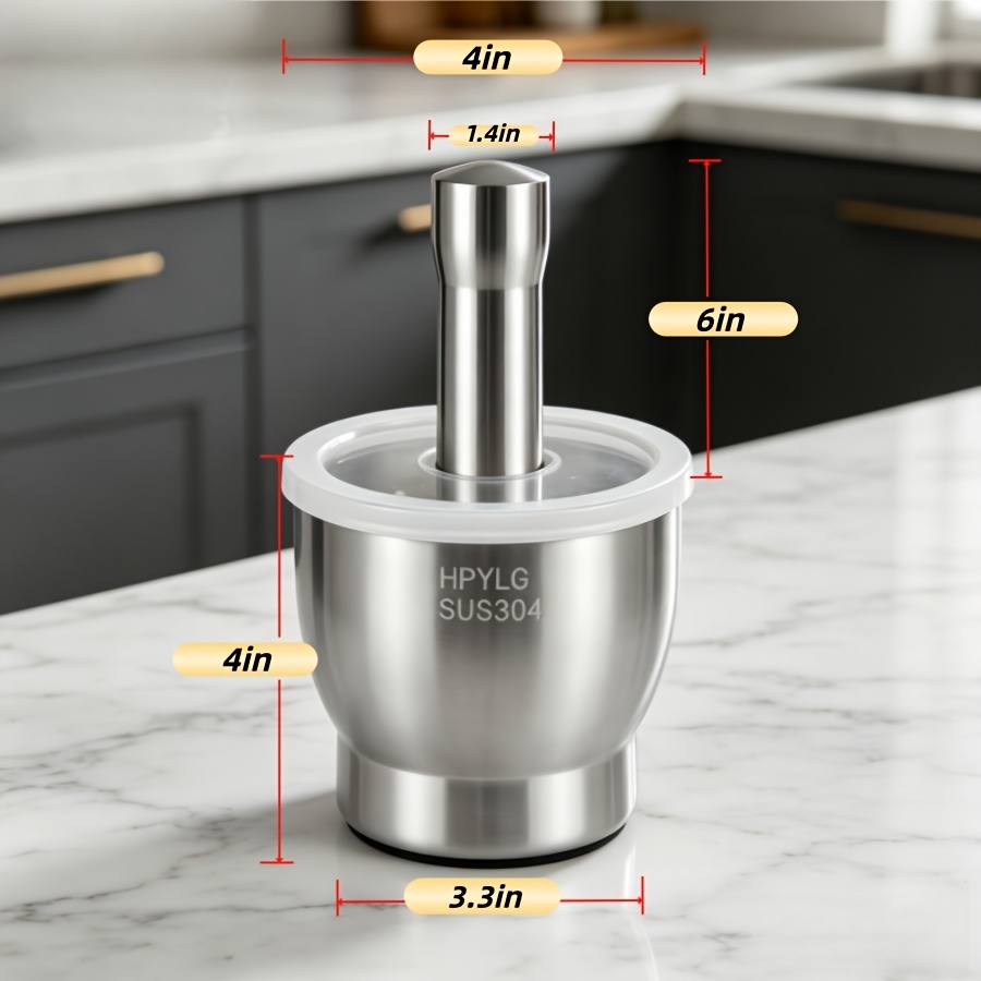 TEMU 304 Stainless Steel Multifunctional Garlic Press & Grinder Set - Manual Garlic Crusher, Garlic Paste Maker, Garlic Mortar, Pill Grinder, Spice