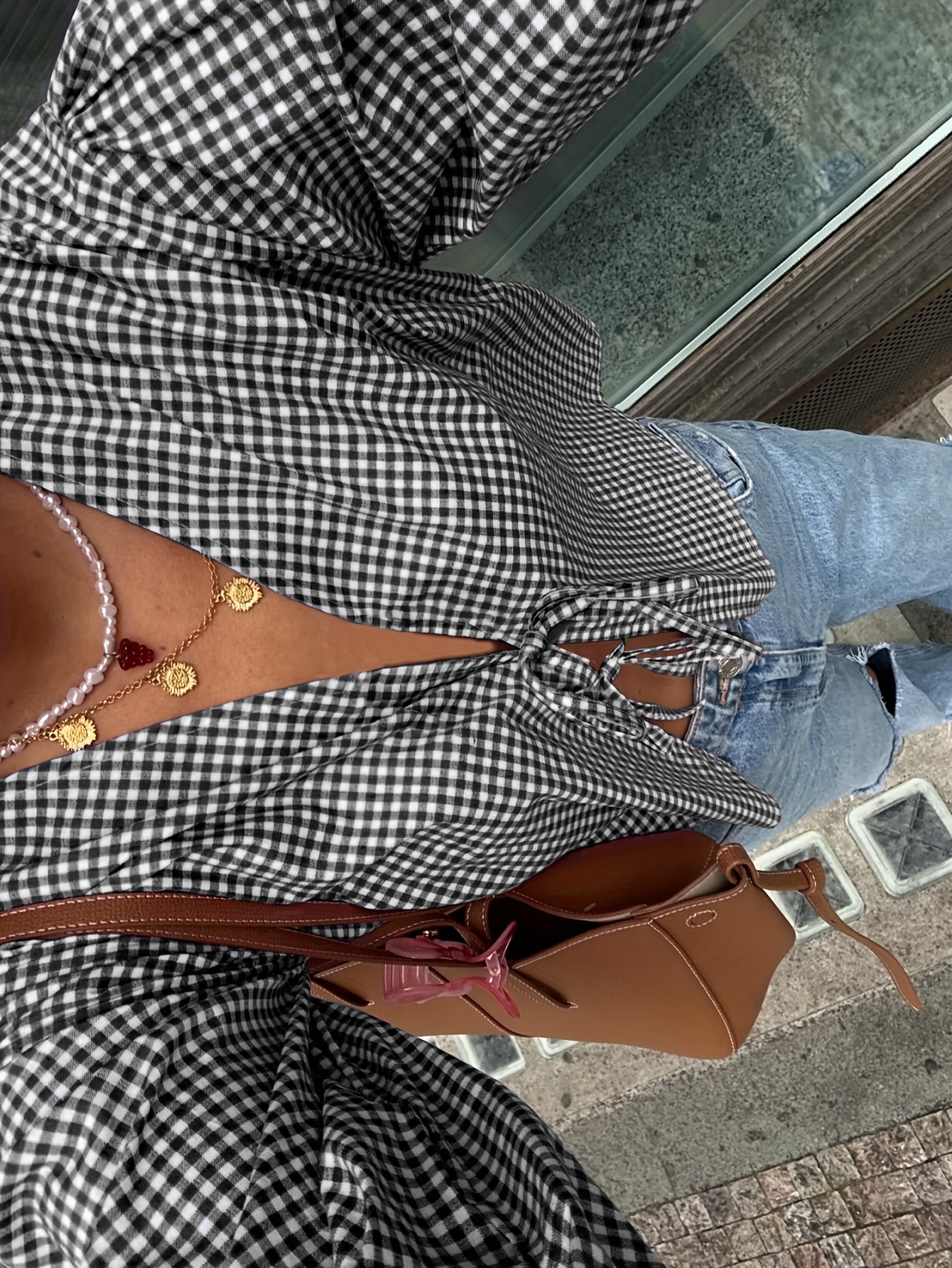 checked shirt with tie up