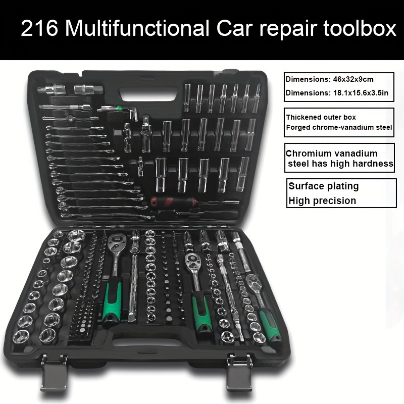 216pcs Car And Motorcycle Repair Tool Set, Fast Ratchet Wrench Set, Socket  Group, Bit Set, Industrial Grade Tool Box, Storage Auto Repair Tool Set, 4S