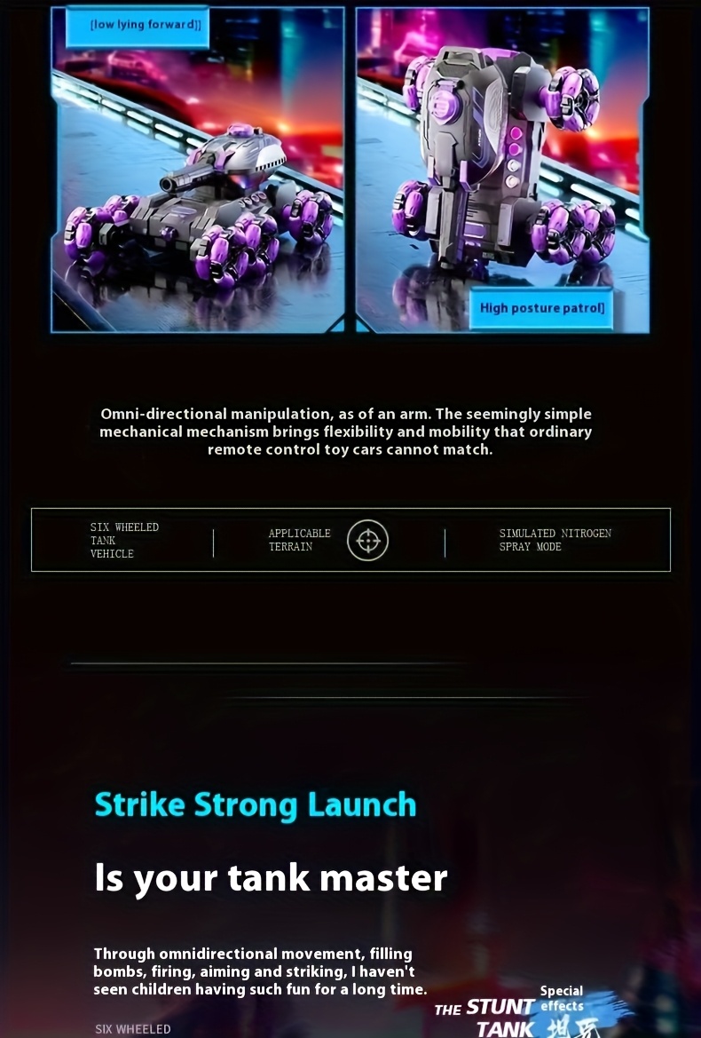 6-wheel Drive Upgraded Stunt Tank, Tank Model, Intelligent Fun Version Of Super Large Off-road Vehicle, Toy Tank, Intelligent Off-road Toy Car Model, Climbing Toy Car, Realistic Tank Toy, Fun And Interesting Holiday Gift