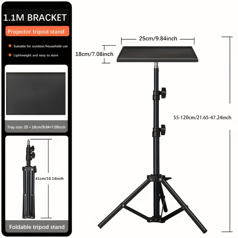 TEMU Height Adjustable Projector Tripod Stand From 21.65" To 47.24", Foldable Laptop Tripod Stand, Portable Outdoor Projector Stand For Laptop,