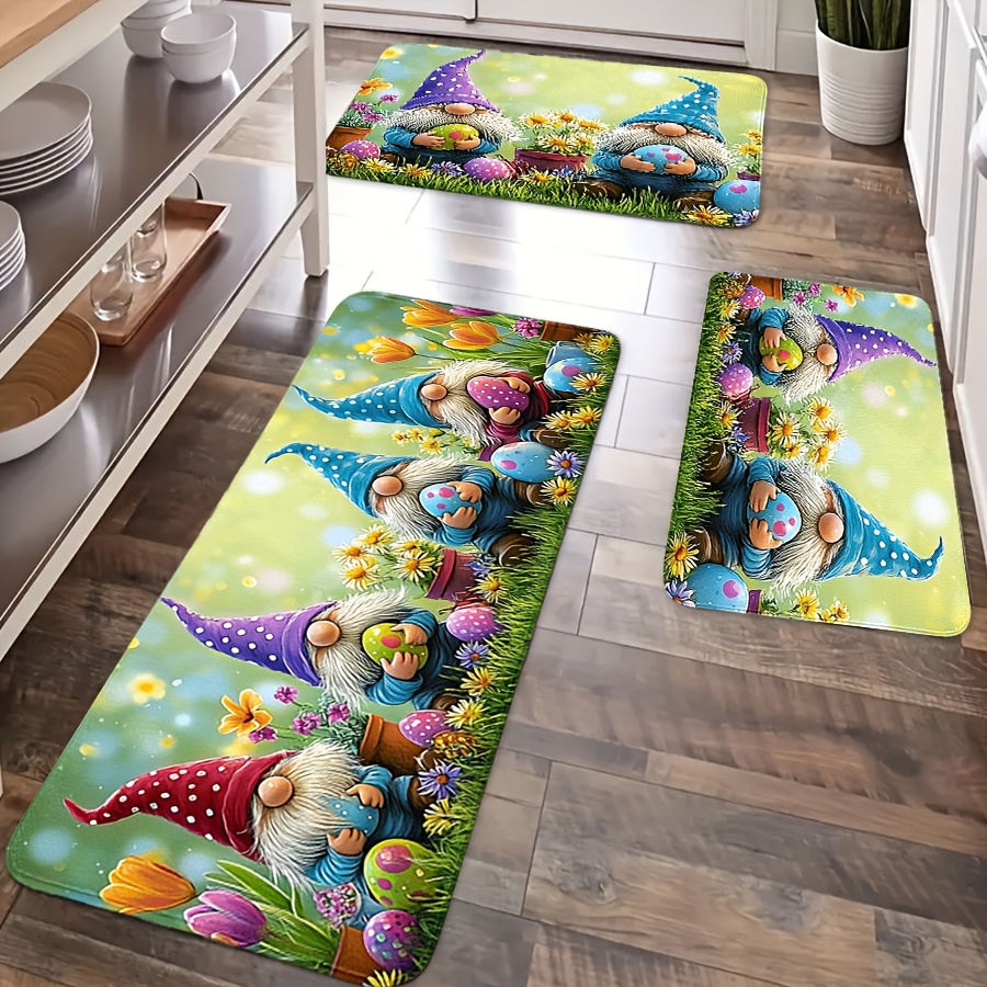 

Easter Kitchen Mat, Non-slip Lightweight Polyester Rectangle Mat, Machine Washable, Decorative Flannel Mat With , Multiple Sizes , Decor, 2/3pcs, Dwarf, Kitchen Mat, 40cm*60cm, 50*80cm, 45cm*120cm