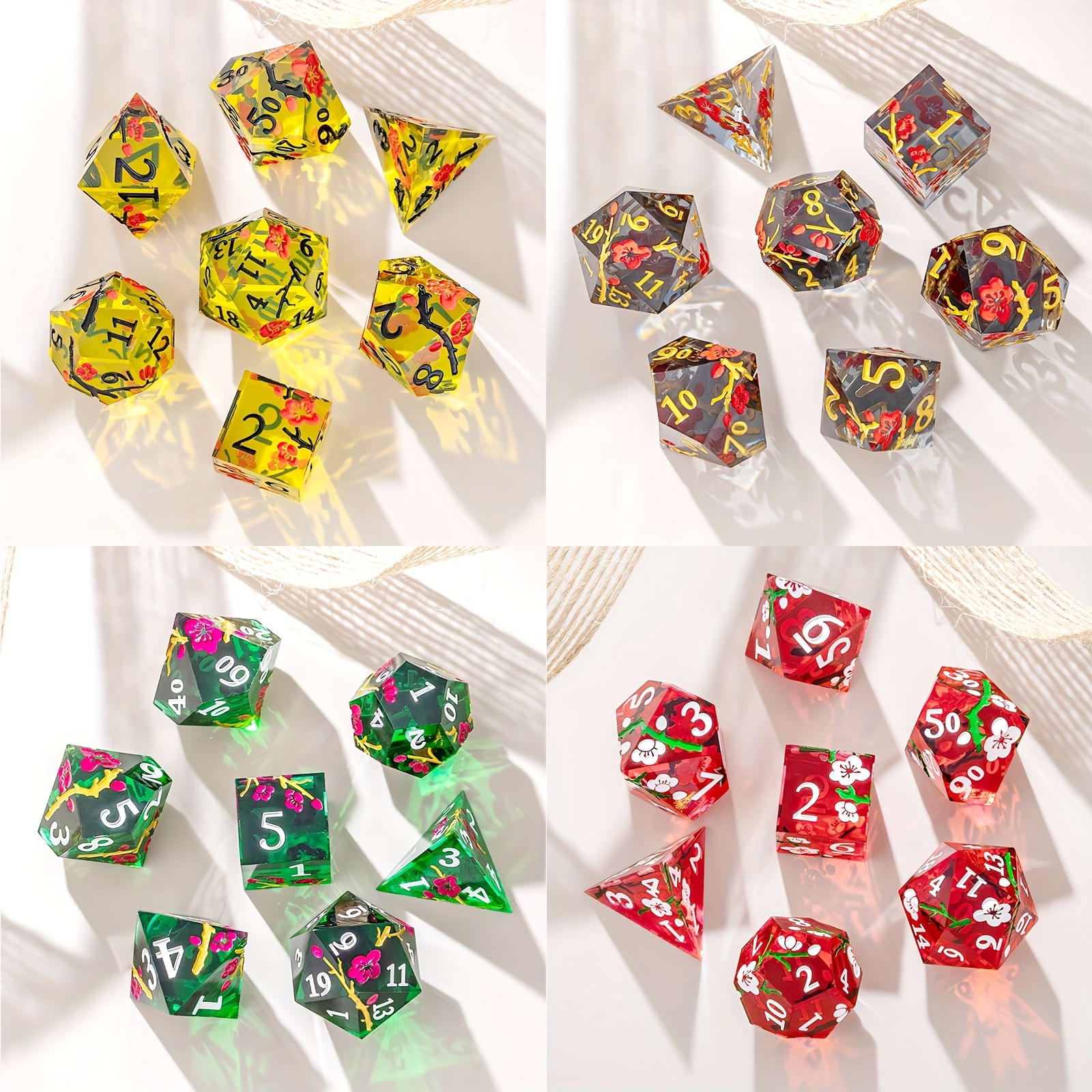 7pcs Plum Blossom Resin Sharp Corner Polyhedral Dice Set for RPG Games