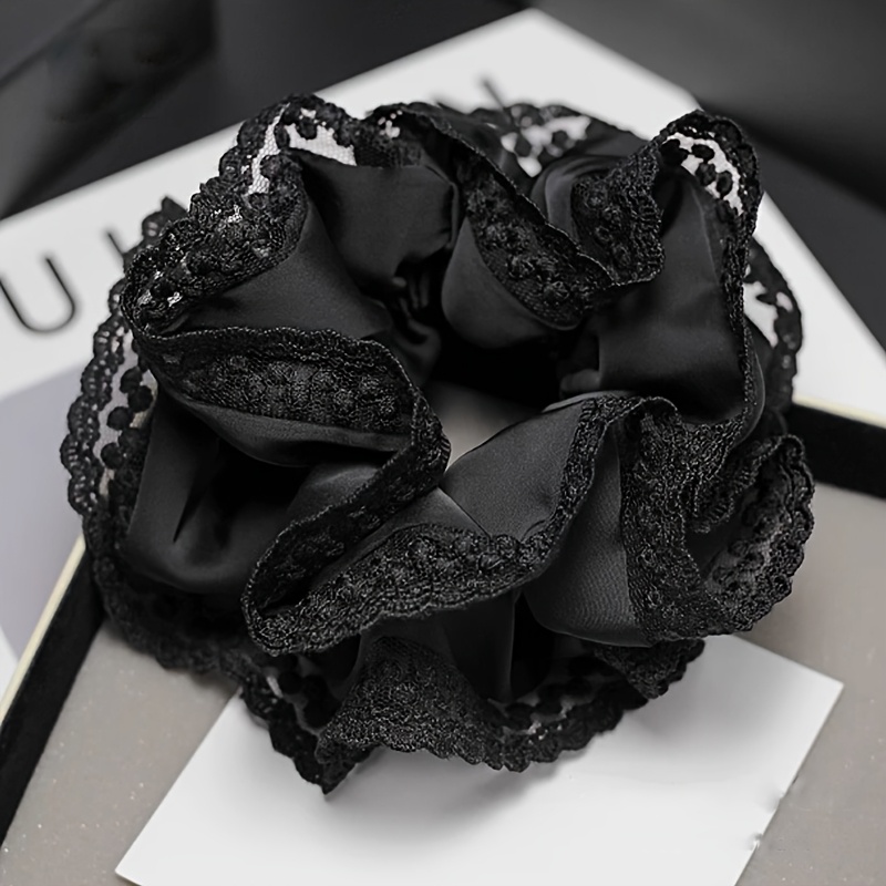 TEMU 1pc Embroidered Lace Trim Large Hair Tie, Double-layer Durable Hair Band, Sweet And Unique Ponytail Holder With Floral Accent