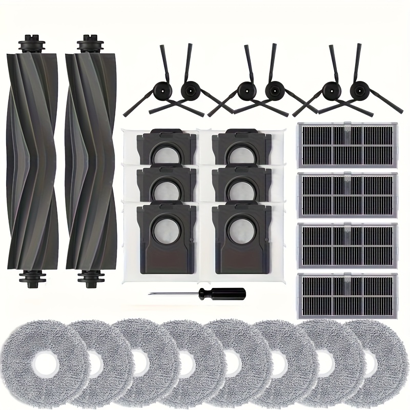 27pcs Replacement Parts Kit X40 Robot Vacuum, 2 Main Brushes, 4 Hepa Filters With Carbon, 6 Side Brushes, 6 Washable Dust Bags, 8 Mop Pads, 1 Tool, For Home Cleaning Additions Set