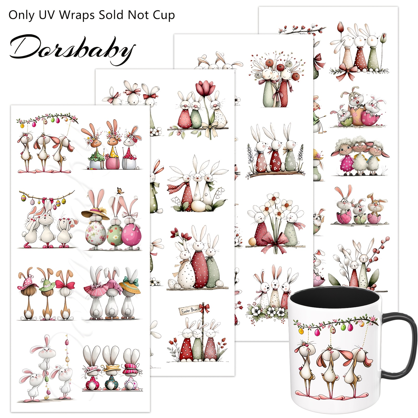 32pcs Easter Bunny Rub On Transfers For Mugs, Uv Dtf Transfer For Coffee Cups & 16oz Glass Cans, Permanent For Personalized Mug Making, High Art Craft Supplies, Great (no Mugs, Rub On Transfers)