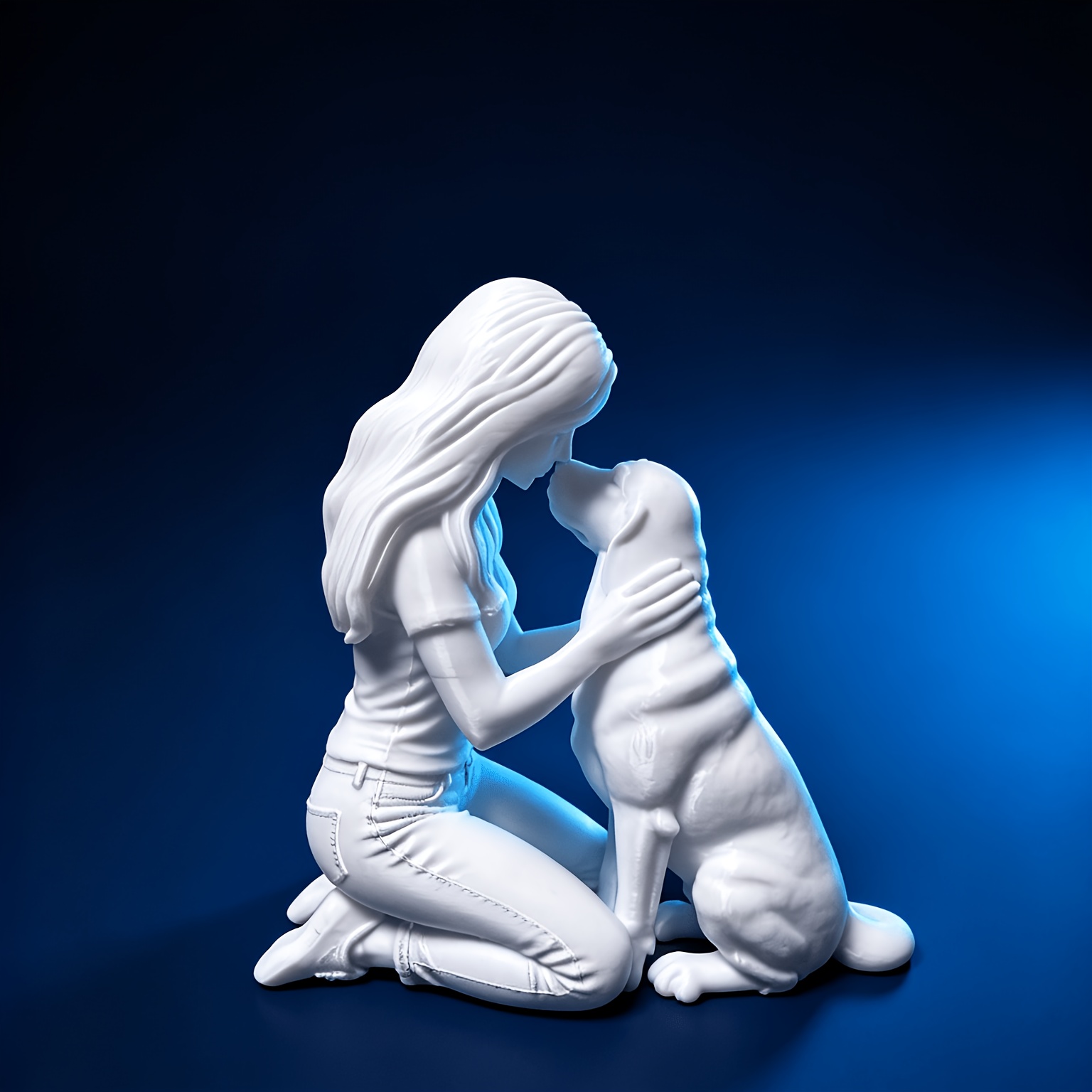 TEMU 1pc Of Intimate Human-pet Dog Interaction Sculpture Ornament, Featuring A Detailed And Realistic Design. Made Of Plastic, Suitable For Office