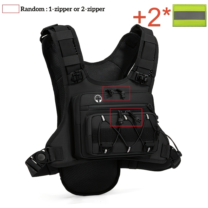 Image of 3pcs Men's Chest Bag Set: 1 Chest Bag And 2 Reflective Hook-and-loop Patches. Suitable For Outdoor Running, Trail Running, And Cycling. Features A Hydration Pouch And Oxford Fabric With A Back Pocket