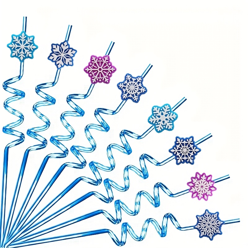 Image of 8pcs Snowflake Christmas Straws, Reusable Snowflake-shaped Drinking Straws, Durable Pet Material Straws, Suitable For Birthday Parties, Christmas Party Decorations, Winter Celebrations, And Daily Use