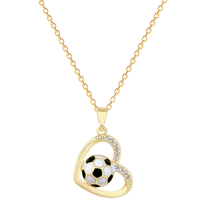 TEMU 1pc Collier avec Pendentif en Synthétique de Cœur et de Ballon de Foot, Style Athlétique, Accessoire Exclusif pour Fan de Femme, Doux, Cool,