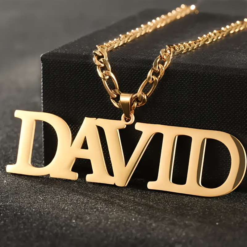 

Elegant, Custom 18k Golden-plated Name Necklace With Chain, Personalized Stainless Steel Charm Charm For Men, Hip Hop Jewelry, Ideal Gift For Father, Brother, - Unique And