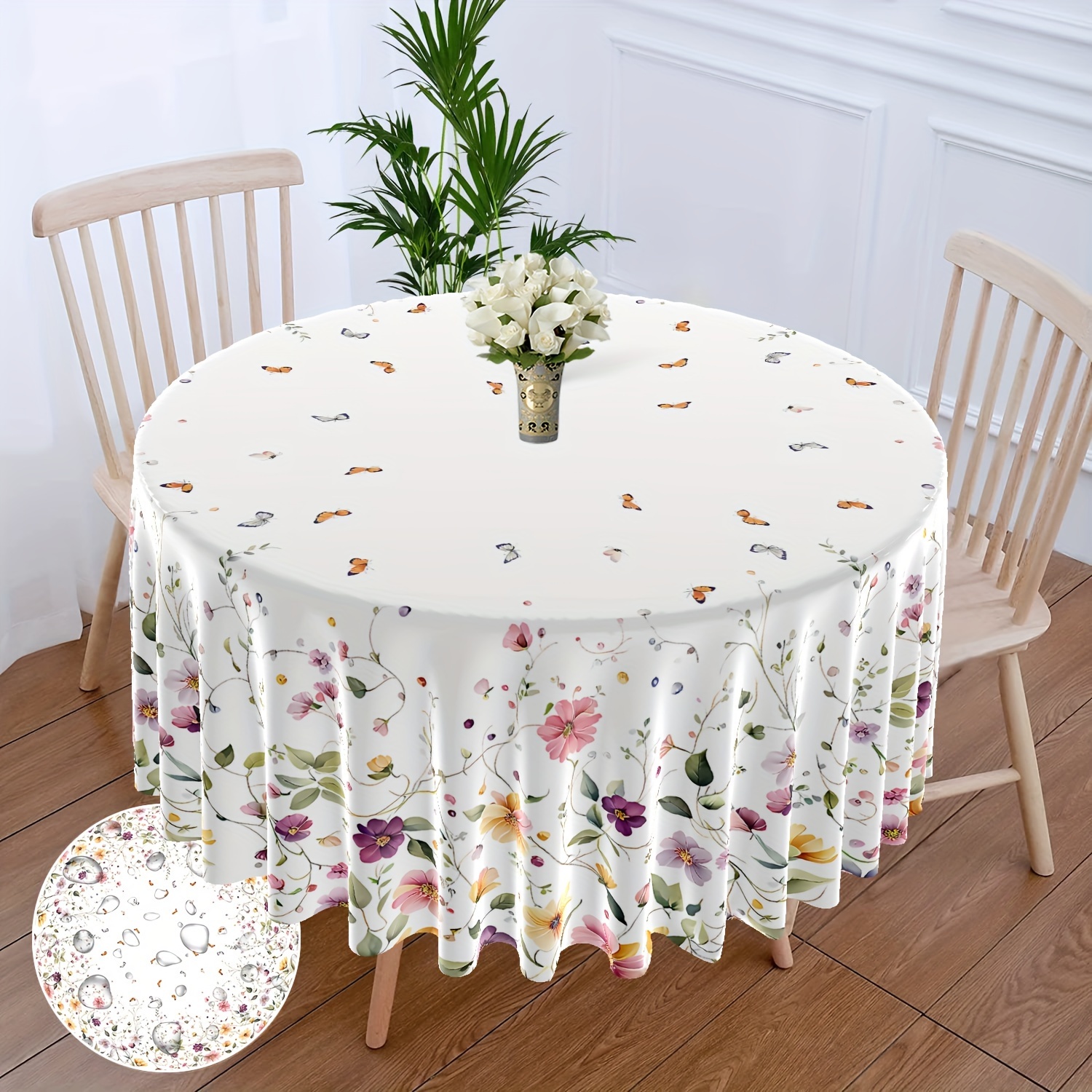 

1pc Of Small Flower And Butterfly Tablecloth, Lavender Waterproof Dining Table Set, Simple And Beautiful Style Tapestry, Curtain Head Cover, Towel, Backyard Barbecue , 63 Inch Tablecloth