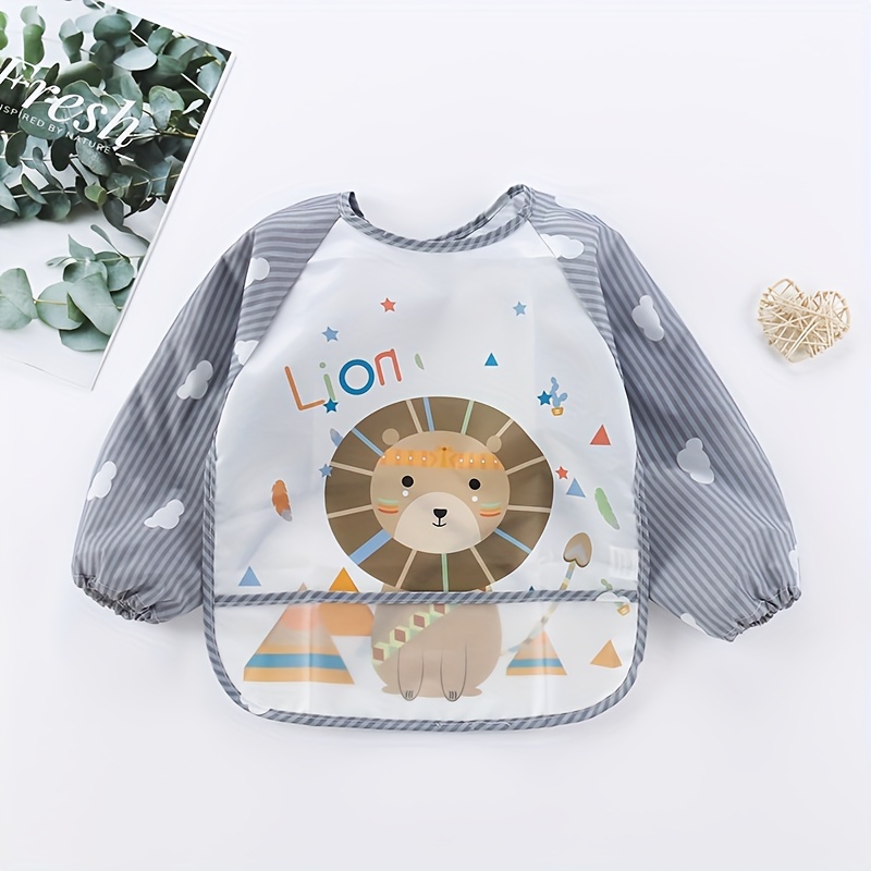 waterproof long sleeved feeding bib cute cartoon reverse wear bib details 1