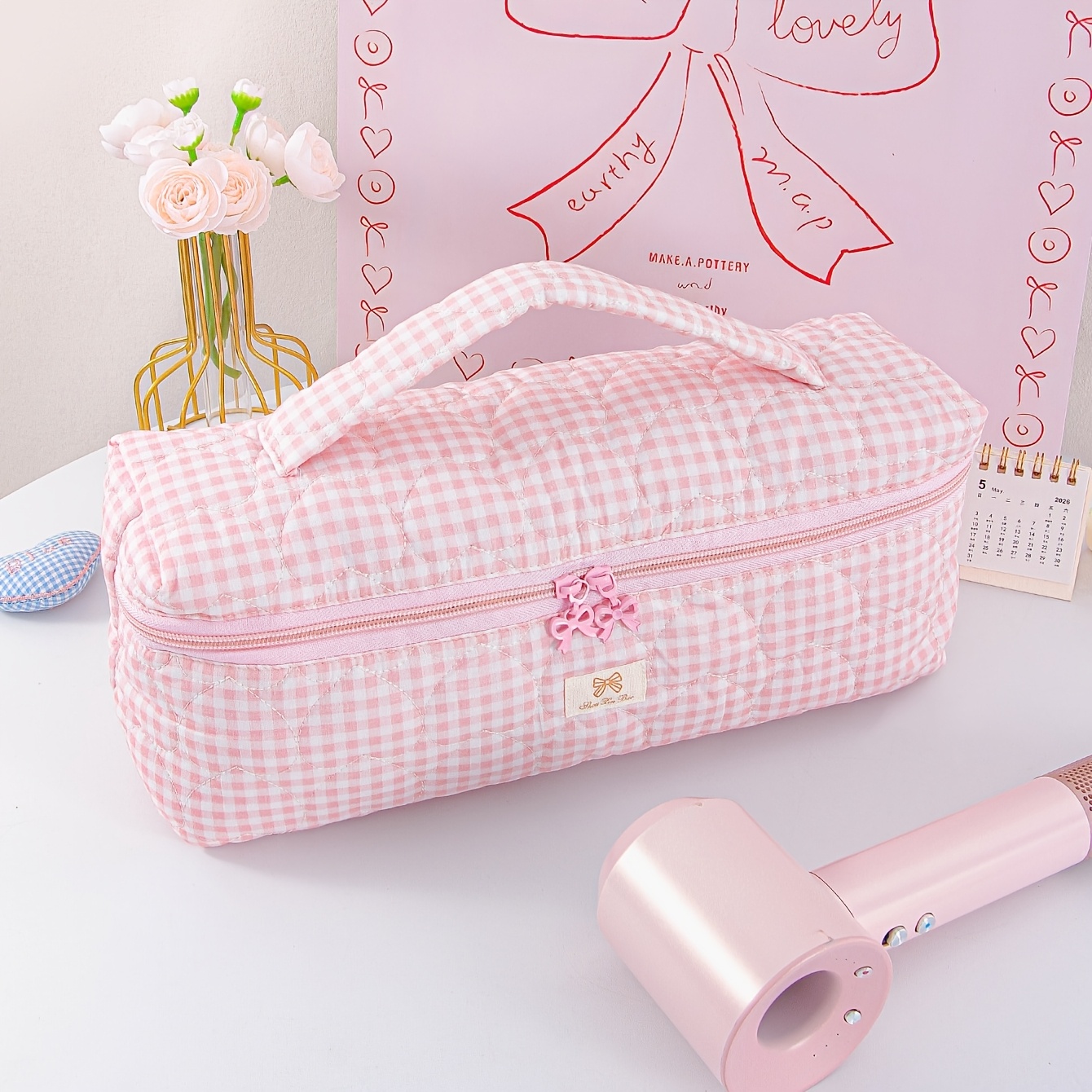 TEMU Neceser con y Cremallera, Bolsa de Almacenamiento para Secador de Pelo, Rizador de Pelo Portátil, Plancha de Pelo Multifuncional de Viaje, ,