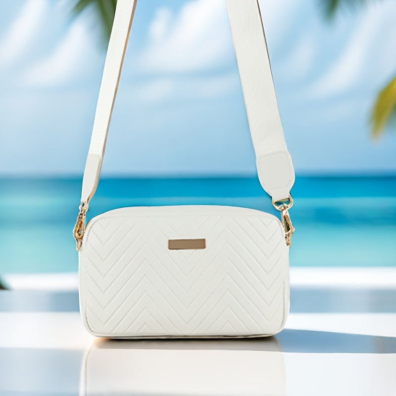 Bolsa De Hombro De Piel Sintética, Con Relieve Geométrico, De Estilo Preppy, Cartera Cruzada Informal Para Mujer, Bolso Ligero Con Cremallera Y Forro De Poliéster, Con Correa Extraíble, Para Uso Diario Y Viajes