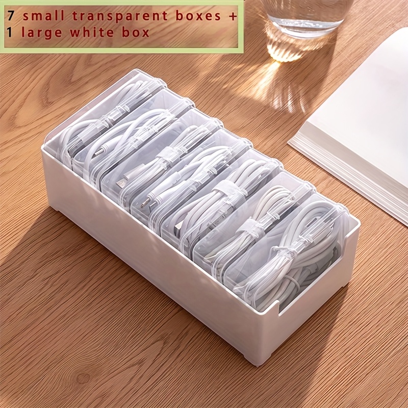 [transparent Cable Organizer Box] 7pcs Small Clear Boxes And 1pc Large , Lightweight Transparent Desktop Cable Organizer - Wire And Charger Storage Solution, Suitable For Home Office Desk