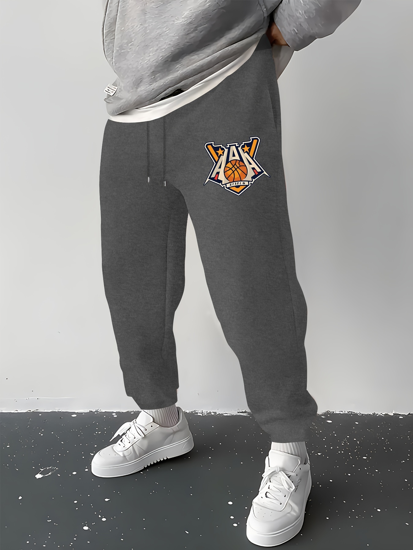 Retro Basketball Print Drawstring Sweatpants Loose Fit Pants