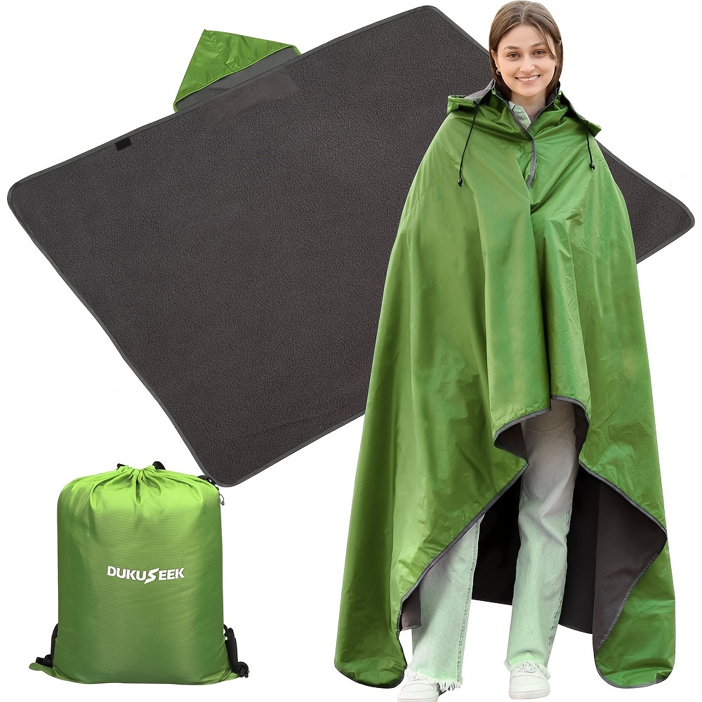 DUKUSEEK Waterproof Blanket Outdoor, Hooded Blanket Poncho - Large