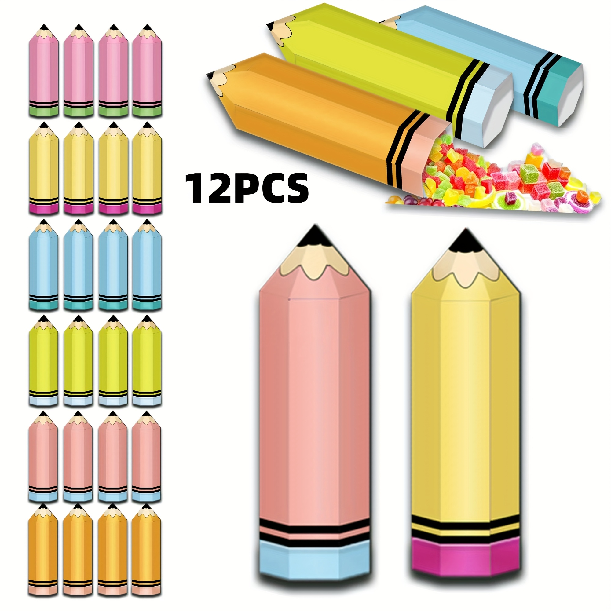 Image of Gift For Her/him Set Of 3d Pencil-shaped Snacks In Unique Paper Boxes For Back-to-, Perfect For Gifts And Favors, Christmas, Halloween