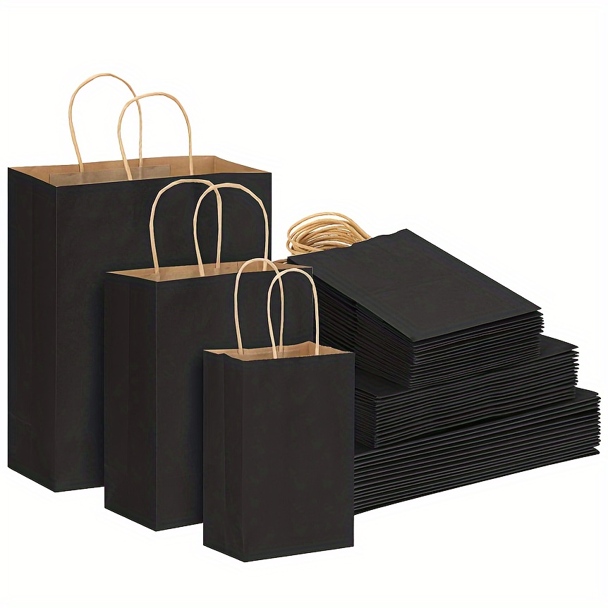 

120 Pcs Kraft Paper Bags In 3 Sizes: Black Paper Bags With Handles, Bulk Gift Bags, Suitable For Parties, Retail, And Takeouts