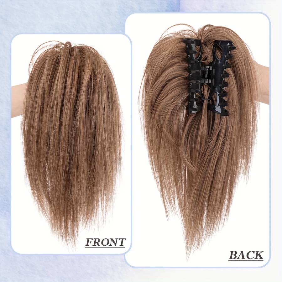 1pc womens synthetic claw clip messy bun ponytail extension 12inch 30cm tousled scrunchies updo lightweight high fluffy straight soft hairpiece basics style for party halloween christmas daily use details 5