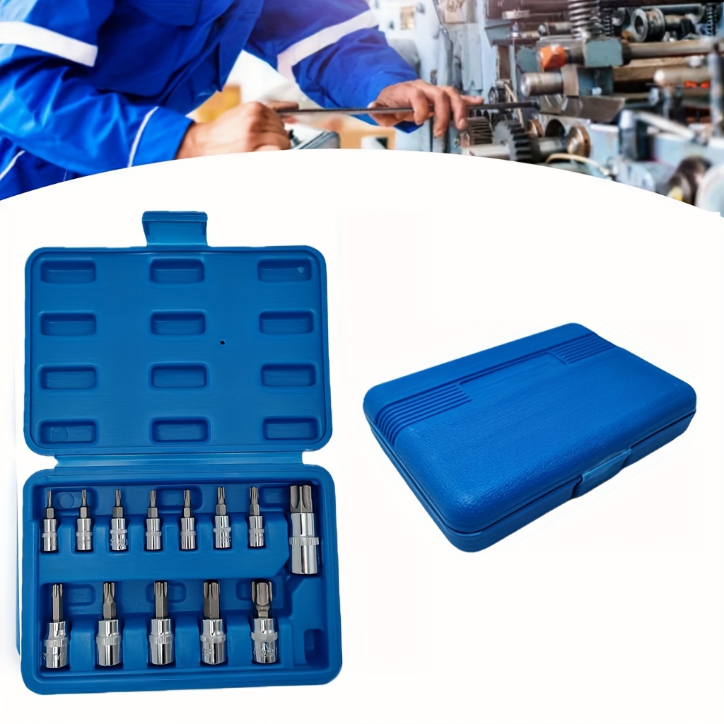 

1pc 13-piece Torx Bit Socket Set (t8-t70, 1/4", 3/8" And 1/2" Drive), S2 Steel Bits With Cr-v Sockets, Durable Metal With Storage Case, Hand Tools For Cars, Trucks - 7.8" X 5.5" X 1.5".