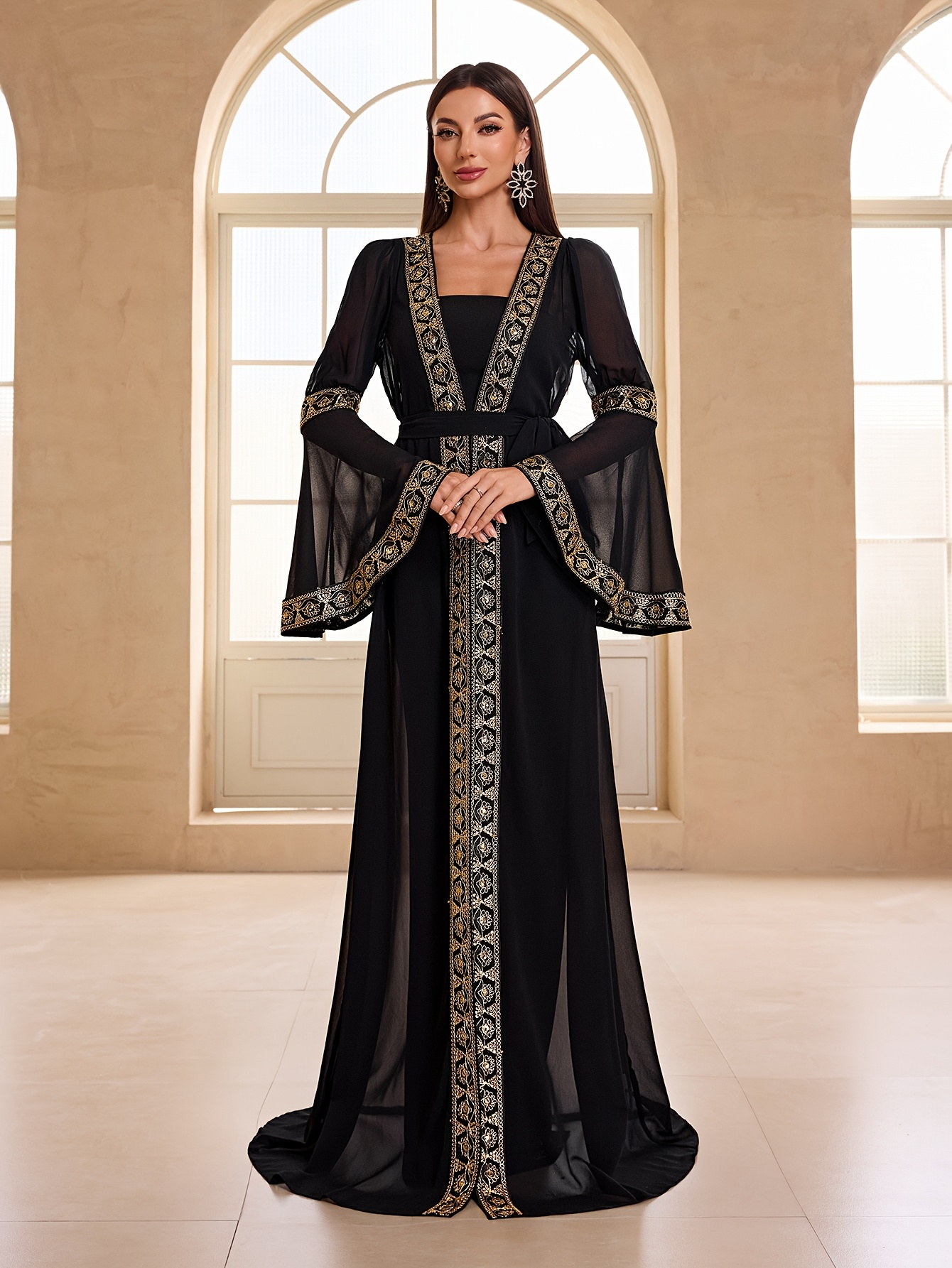 ladies banquet evening dress arabic style inner dress outer Temu
