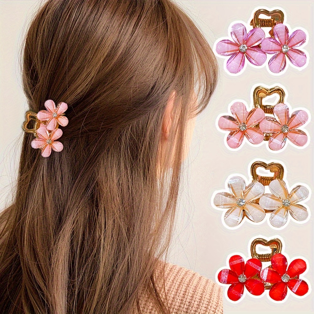 

Lemon 4pcs Sweet Floral Hair Claw Clips - Fashionable Alloy & Resin, Teens' Everyday Casual Wear