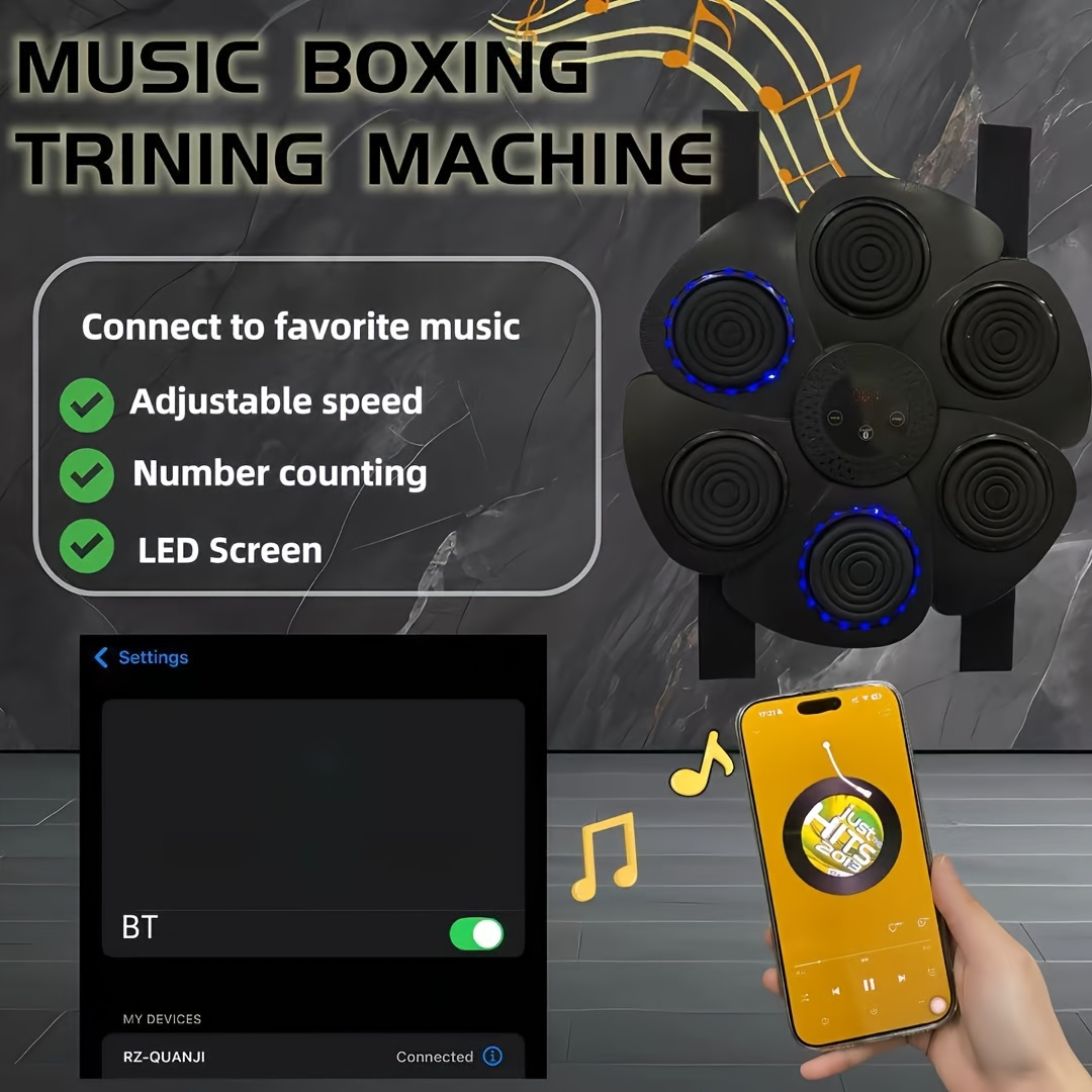 1pc electric boxing machine 9   18 speed options no drill installation   6 large punching  s connects to mobile phone music smart music boxing   reaction speed rhythm exercise equipment   gloves best birthday gift Product details 1