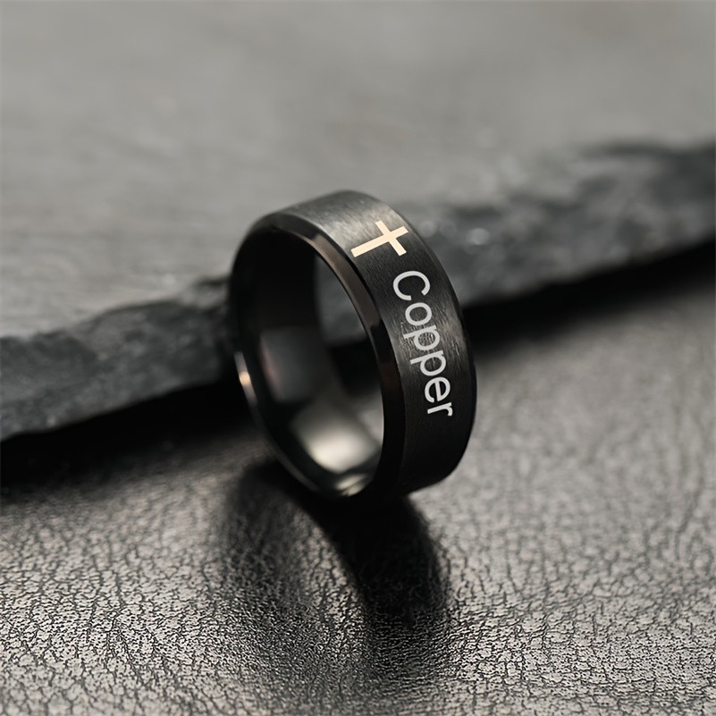Custom Engraved Stainless Steel Cross Ring